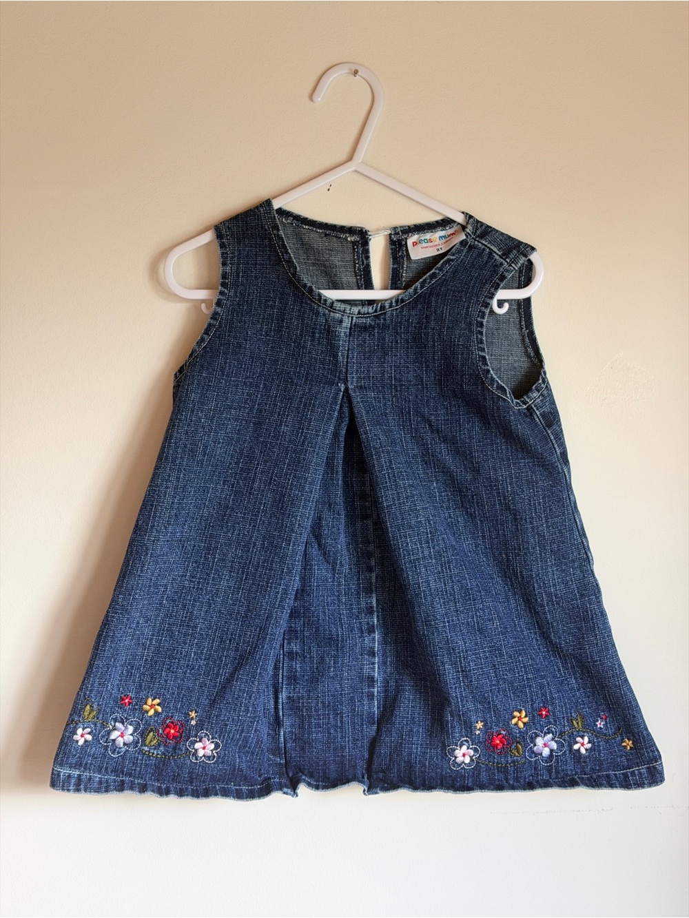 Vintage Please Mum Embroidered Denim Dress for Kids - Blue